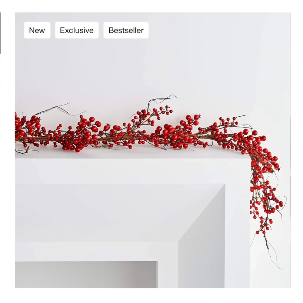 CRATE&BARREL FAUX RED BERRY CHRISTMAS GARLAND 6'